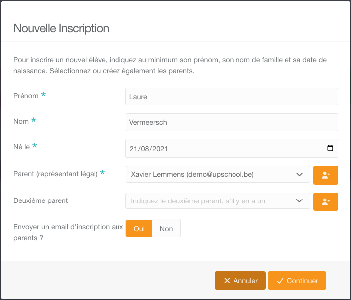 Inscrire rapidement un enfant