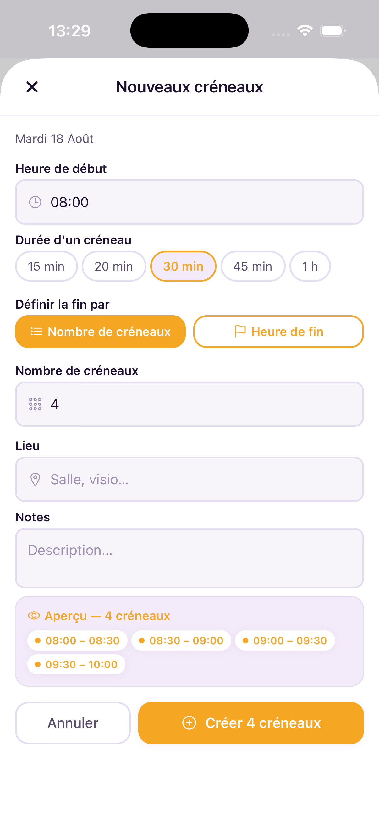 Ouvrir des créneaux pour des rendez-vous