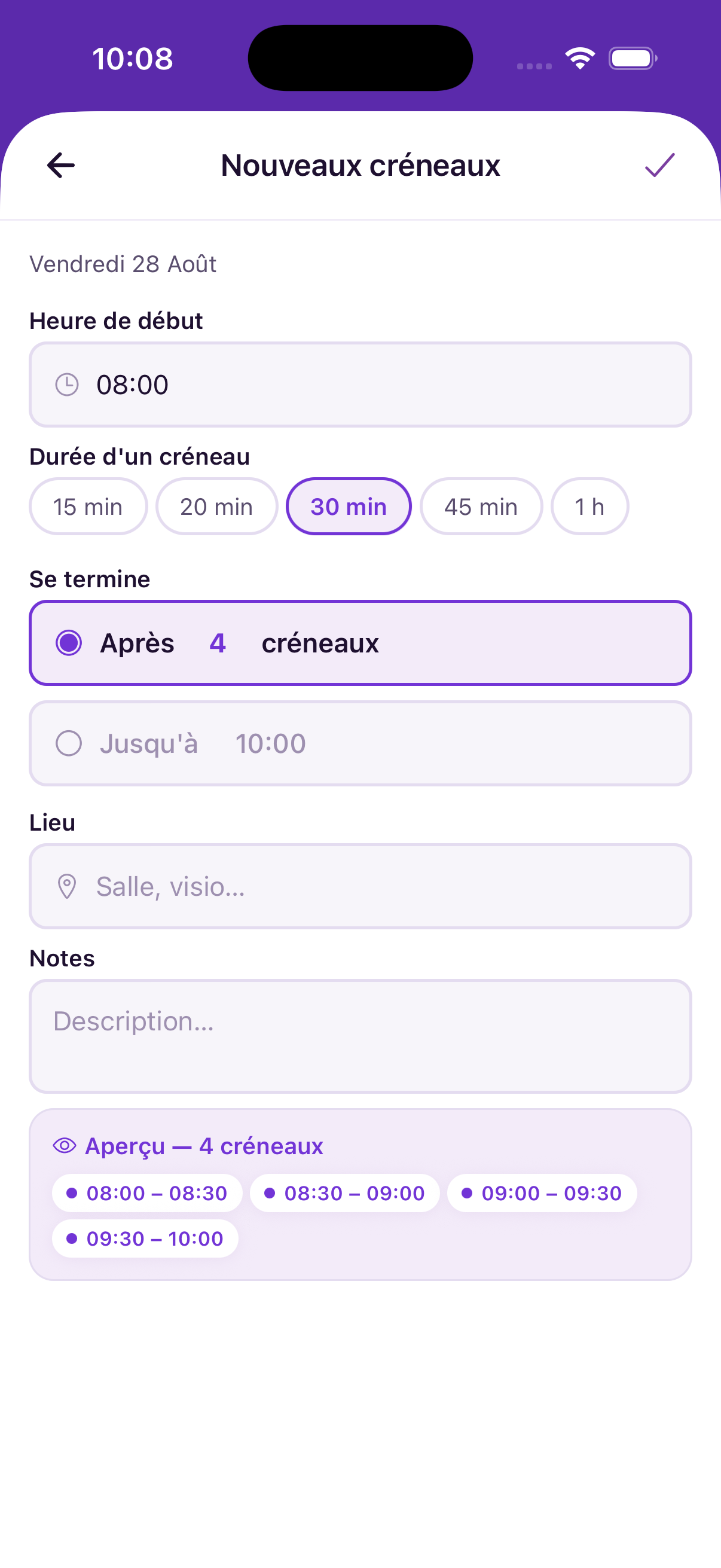 Ouvrir des créneaux pour des rendez-vous
