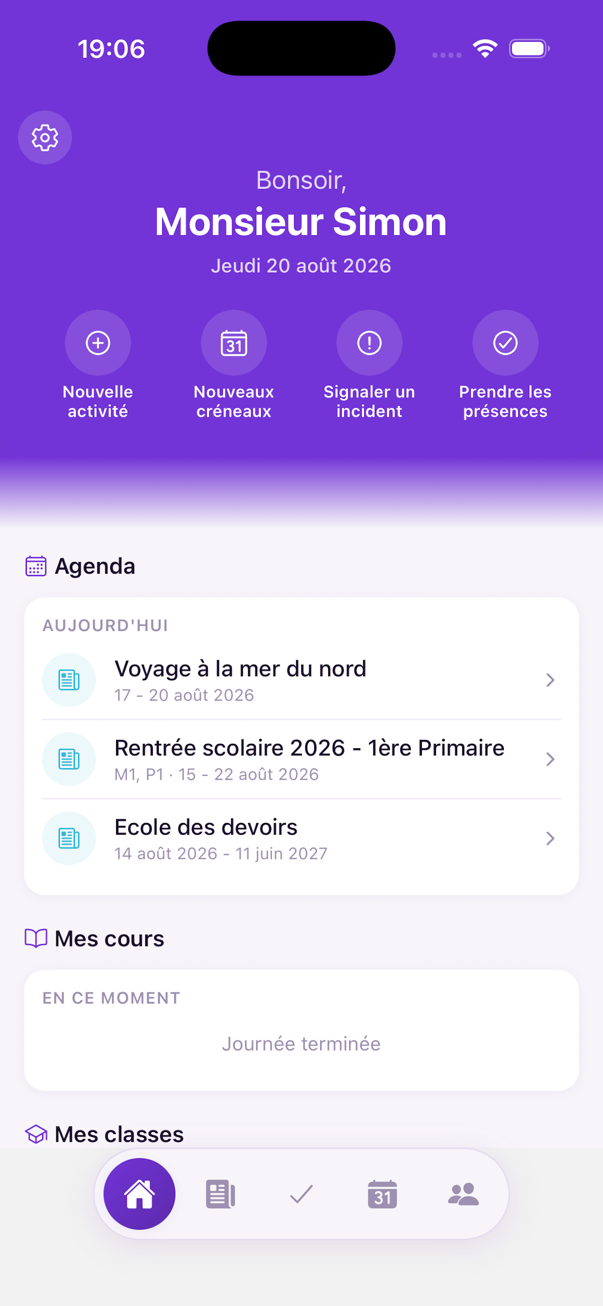 L'écran d'accueil de l'application mobile