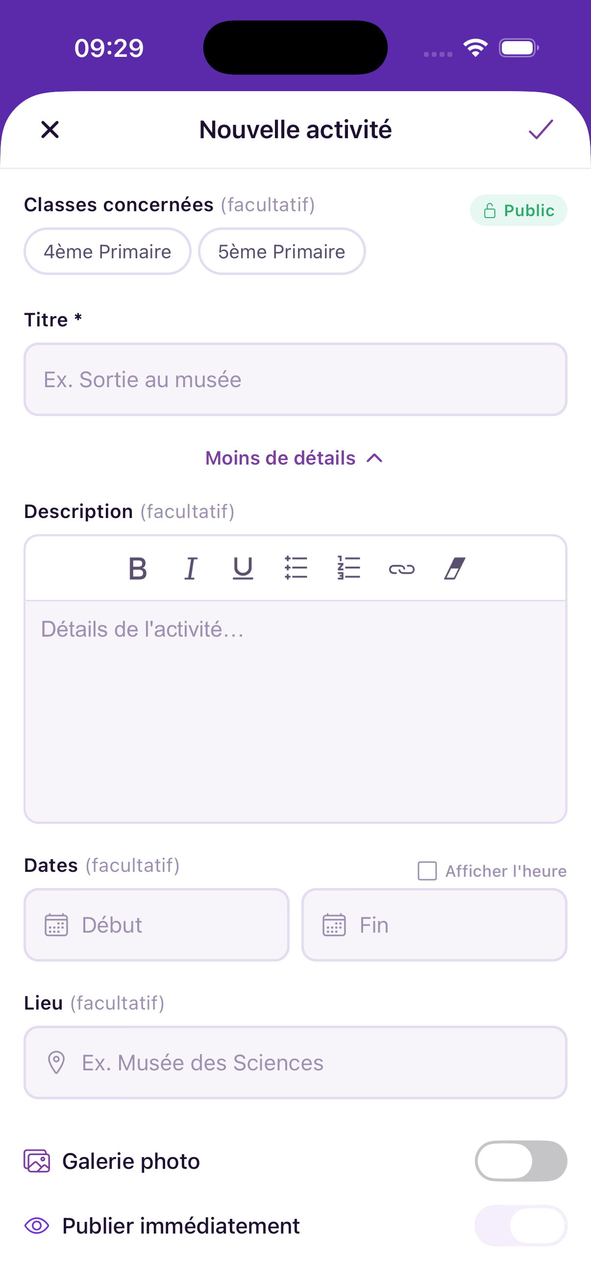 Créer et publier une activité
